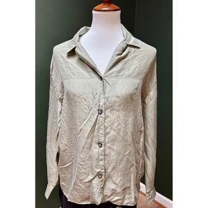Vintage Long Sleeve Button Down Shirt 100% Silk Women's Size M